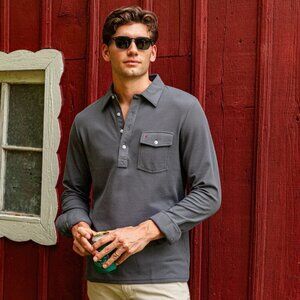 Criquet Long Sleeve Players Shirt - Mens XXL - Pima Cotton Polo - Blue Steel